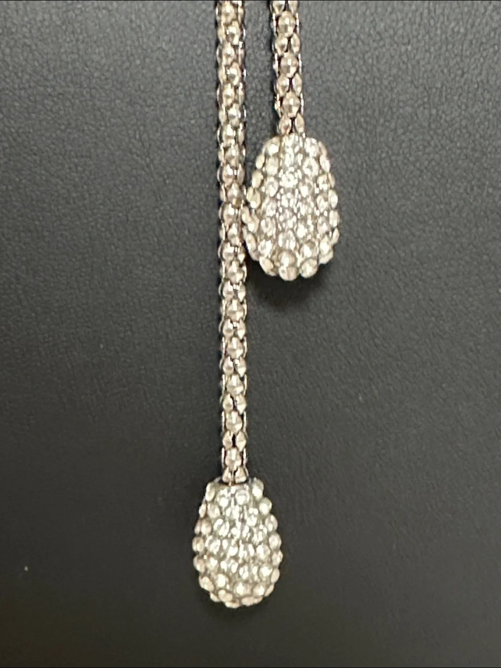 Chico’s Pave’ Crystal Pendant & Drops Silver Tone Y Lariat Necklace